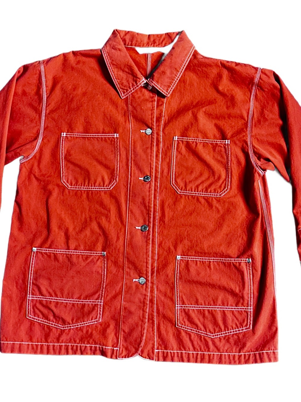 Eddie Bauer ~ Men’s X-Large ~ Orange W/ White Stitching ~ Chore Denim Jacket